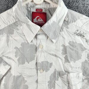 Quiksilver Quicksilver Button Up Shirt Men Small Mid Fit Gray White Floral Surf